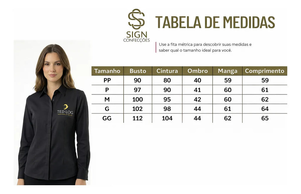 Camisa Social Feminina Manga Longa Personalizada