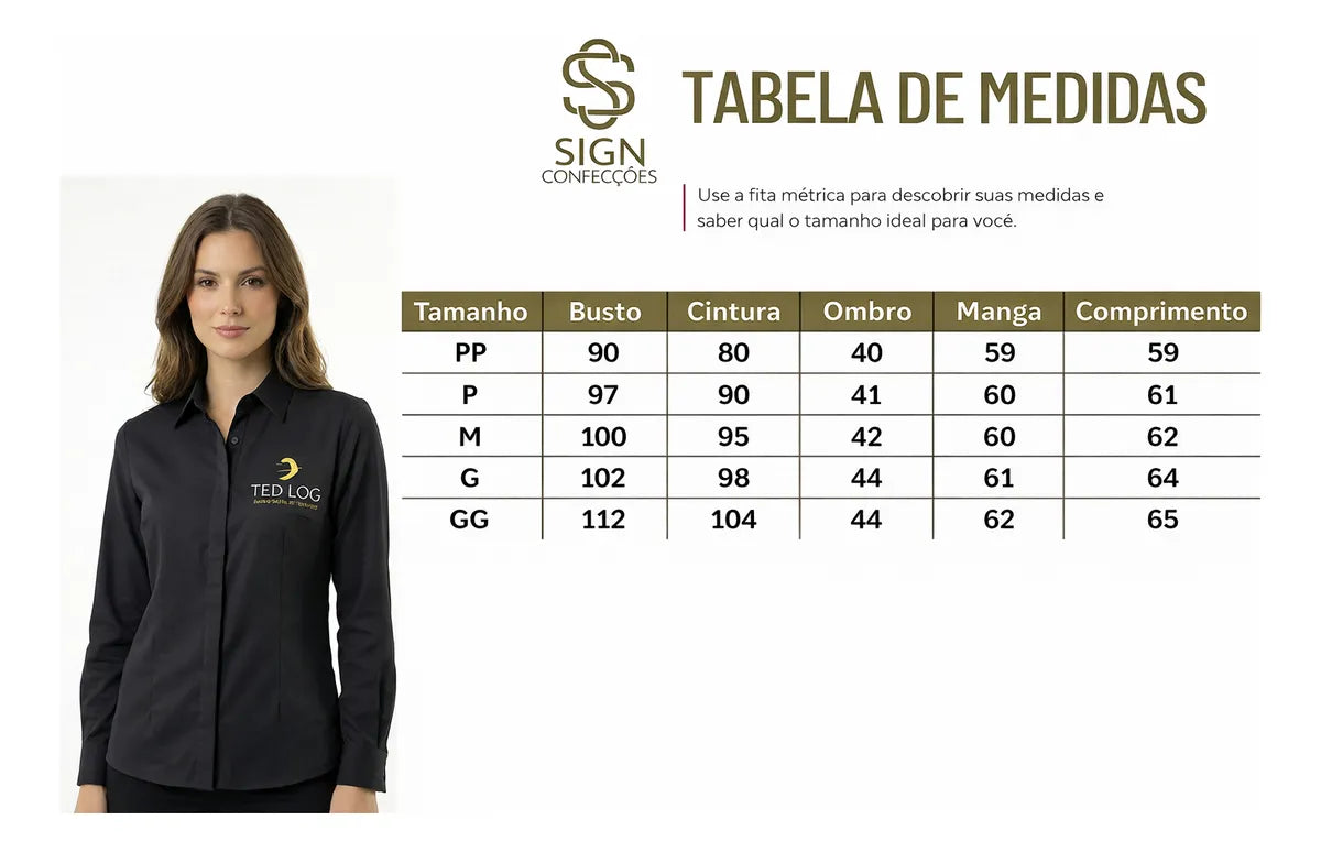 Camisa Social Feminina Manga Longa Personalizada
